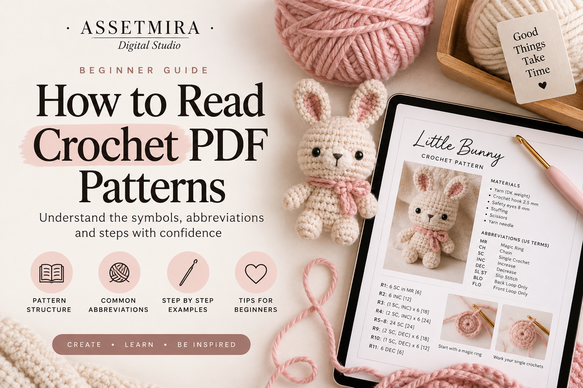 How to read crochet PDF patterns beginner guide with abbreviations, pattern structure and step-by-step examples