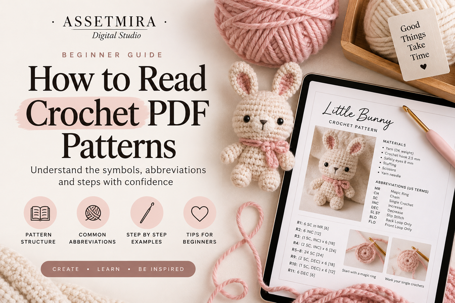 How to read crochet PDF patterns beginner guide with abbreviations, pattern structure and step-by-step examples
