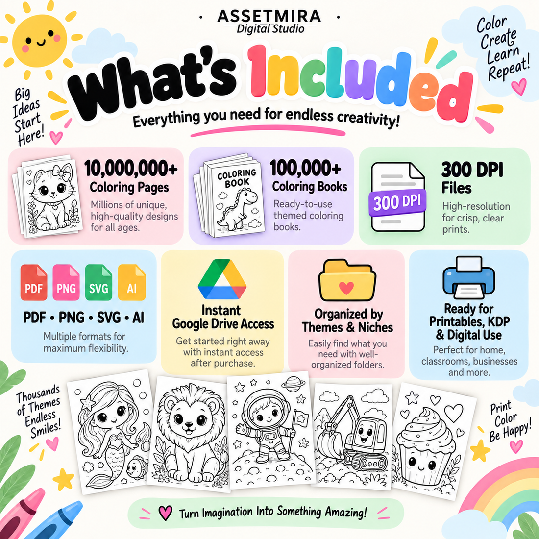 What's included in the 10 million plus coloring pages bundle