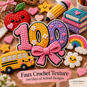 100 Days of School Crochet PNG Bundle | Faux Yarn Teacher & Student Designs
