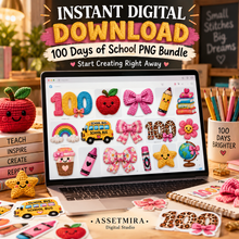 Instant digital download 100 Days of School PNG bundle with faux crochet school designs