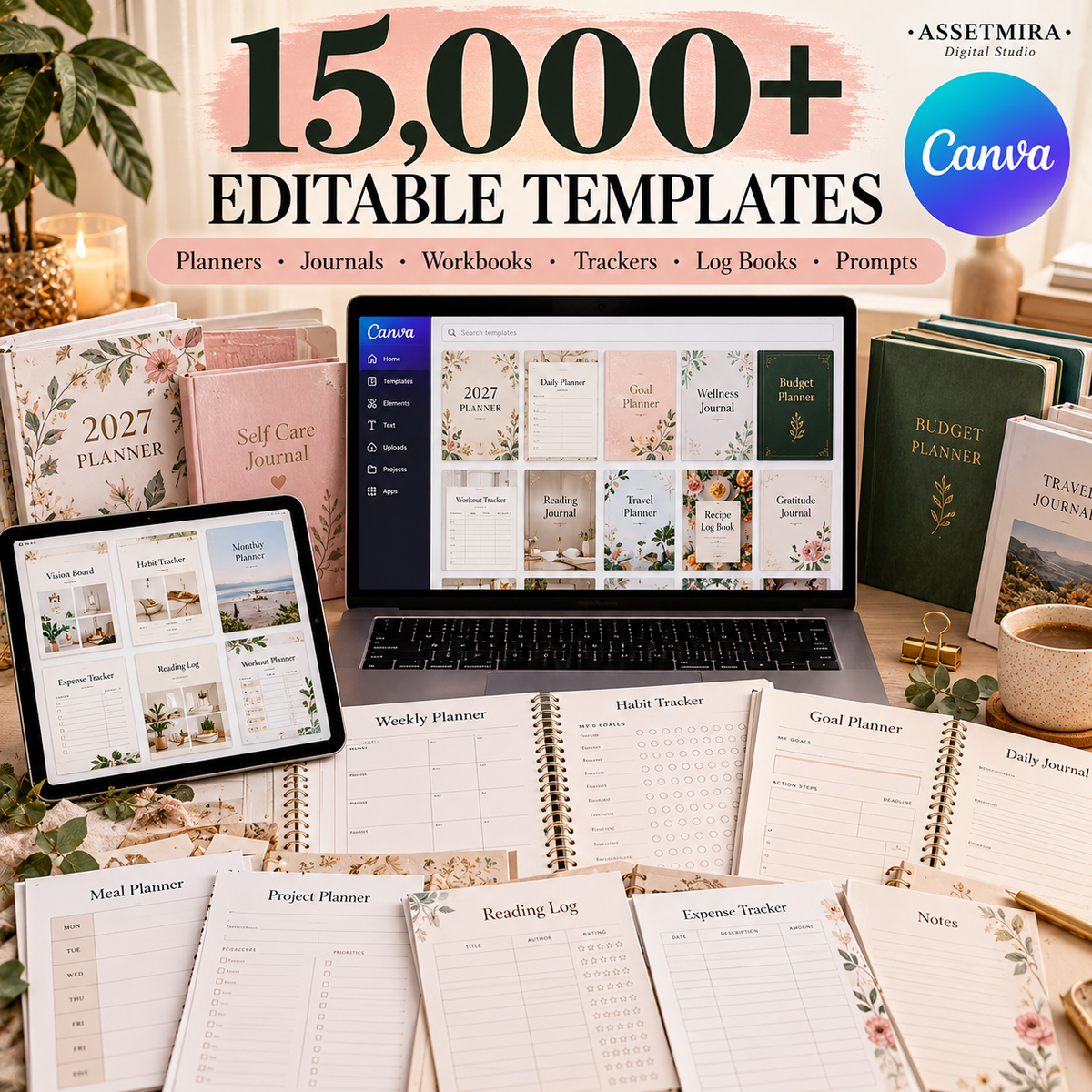 15000+ editable Canva templates with planners journals workbooks trackers and log books