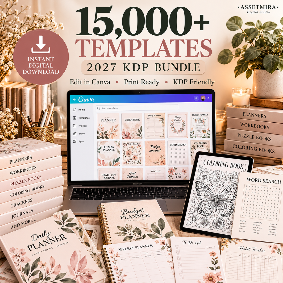 Instant digital download 15000+ Canva templates for KDP planners workbooks and journals
