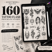 160 Flash Tattoo Procreate Stamps Bundle | Tattoo Flash & Stencil Brushes
