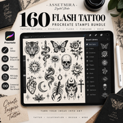 160 Flash Tattoo Procreate Stamps Bundle | Tattoo Flash & Stencil Brushes