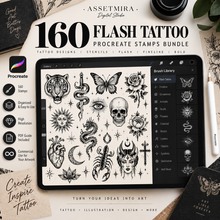 160 tattoo flash Procreate stamps organized brush set by AssetMira Digital Studio
