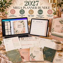 2027 planner bundle with printable PDF JPG PNG and editable Canva templates where applicable