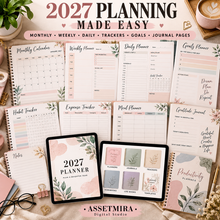 2027 planning pages including monthly weekly daily goals trackers and journals