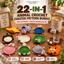 22 in 1 animal crochet coaster pattern bundle digital PDF