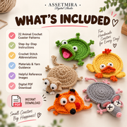 22 in 1 Animal Crochet Coaster Patterns | Fun PDF Drink Coaster Bundle (Digital Download)