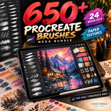 650+ Procreate brushes mega bundle with 24 brush sets and paper textures