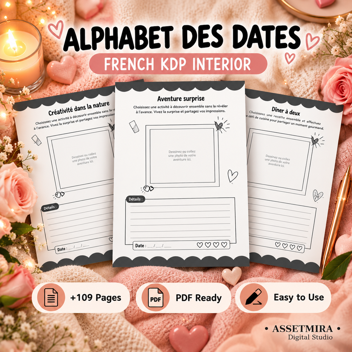 Alphabet des Dates French KDP interior hero, 109+ pages, PDF ready