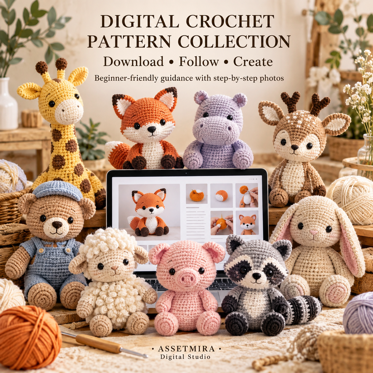 Digital amigurumi crochet pattern collection with beginner friendly step by step guidance