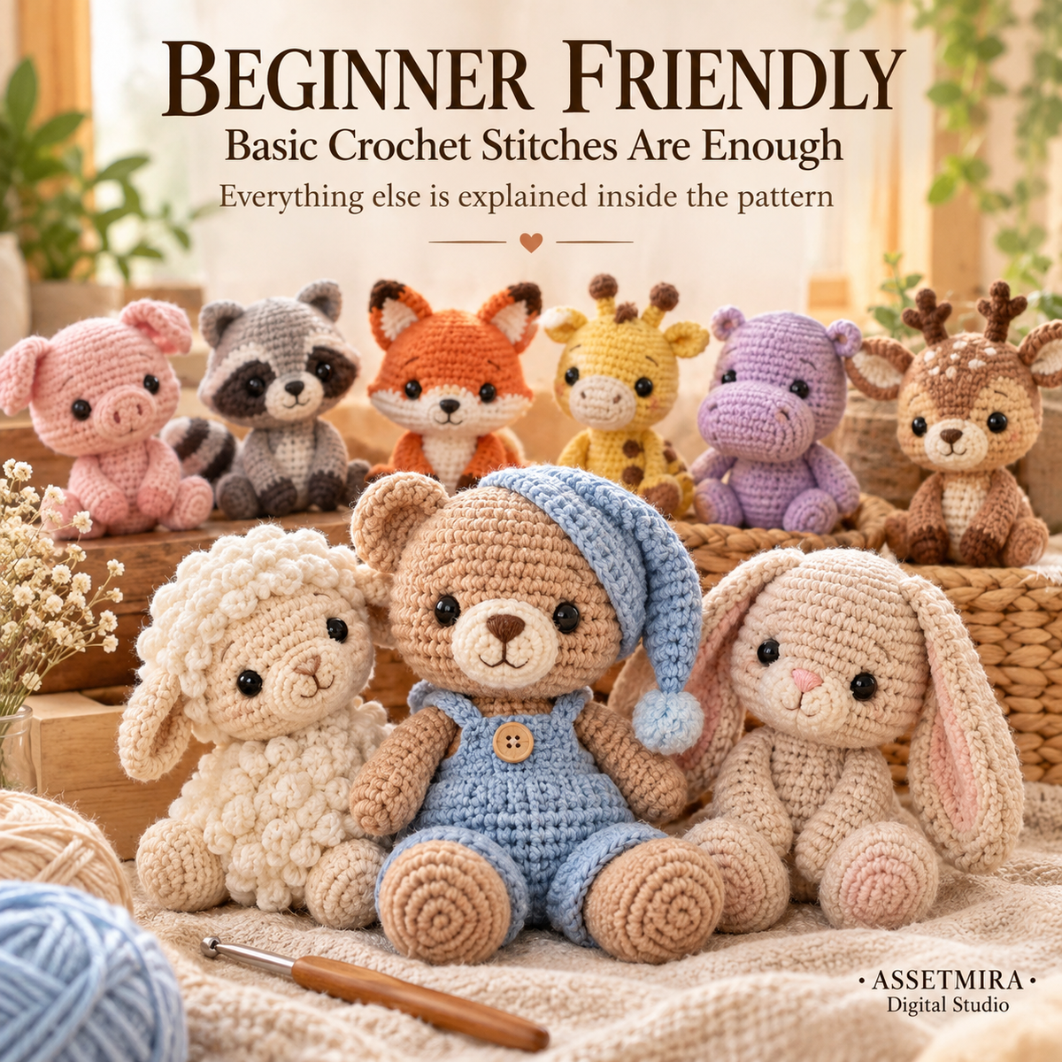 Beginner friendly amigurumi crochet patterns using basic crochet stitches