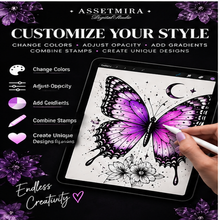 Customize butterfly Procreate stamps with colors opacity and gradients