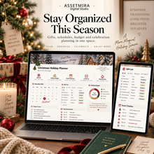 Holiday organizer Notion template for gift lists, budget tracking, event planning, family traditions and notes