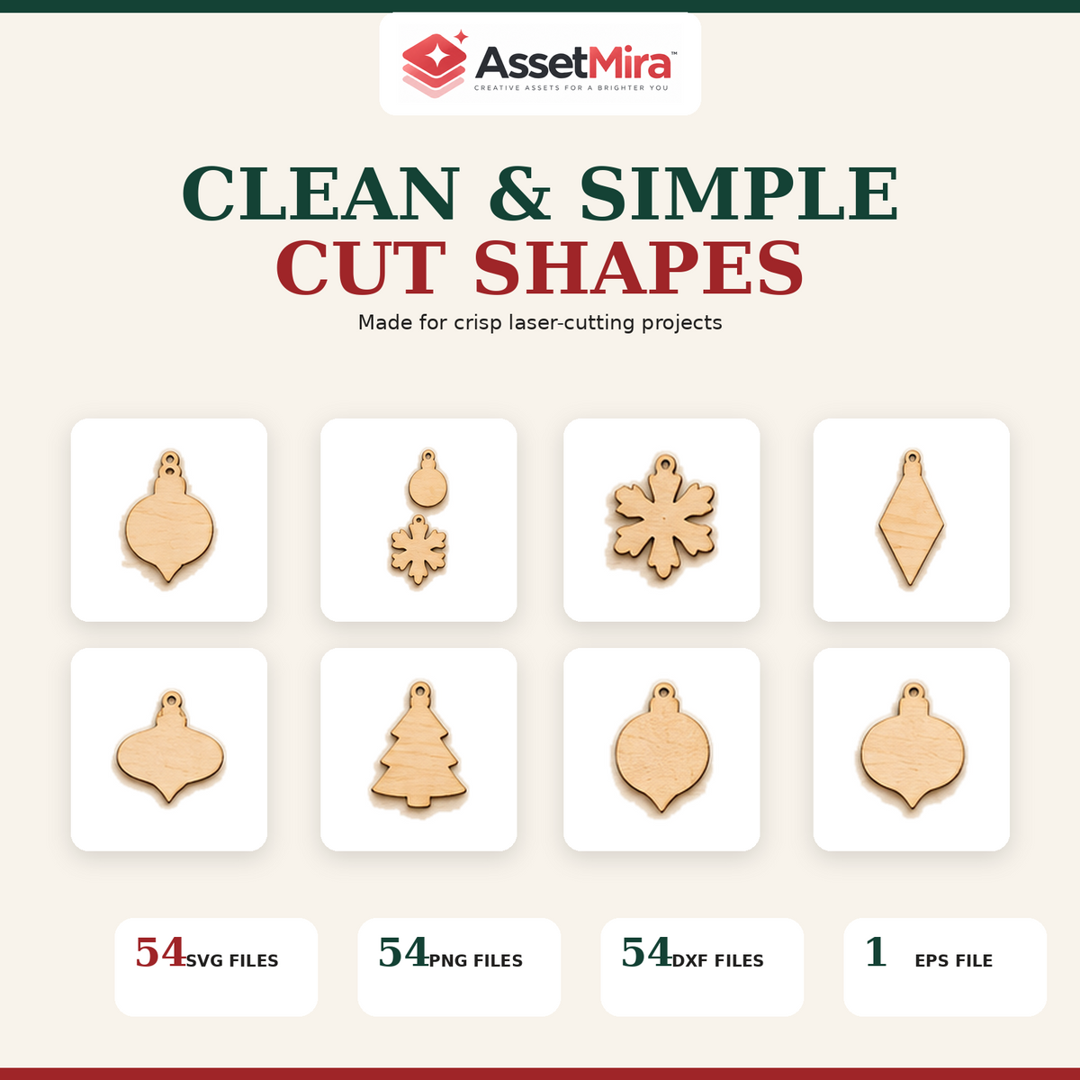 Clean and simple Christmas ornament cut shapes with 54 SVG PNG DXF files and one EPS file