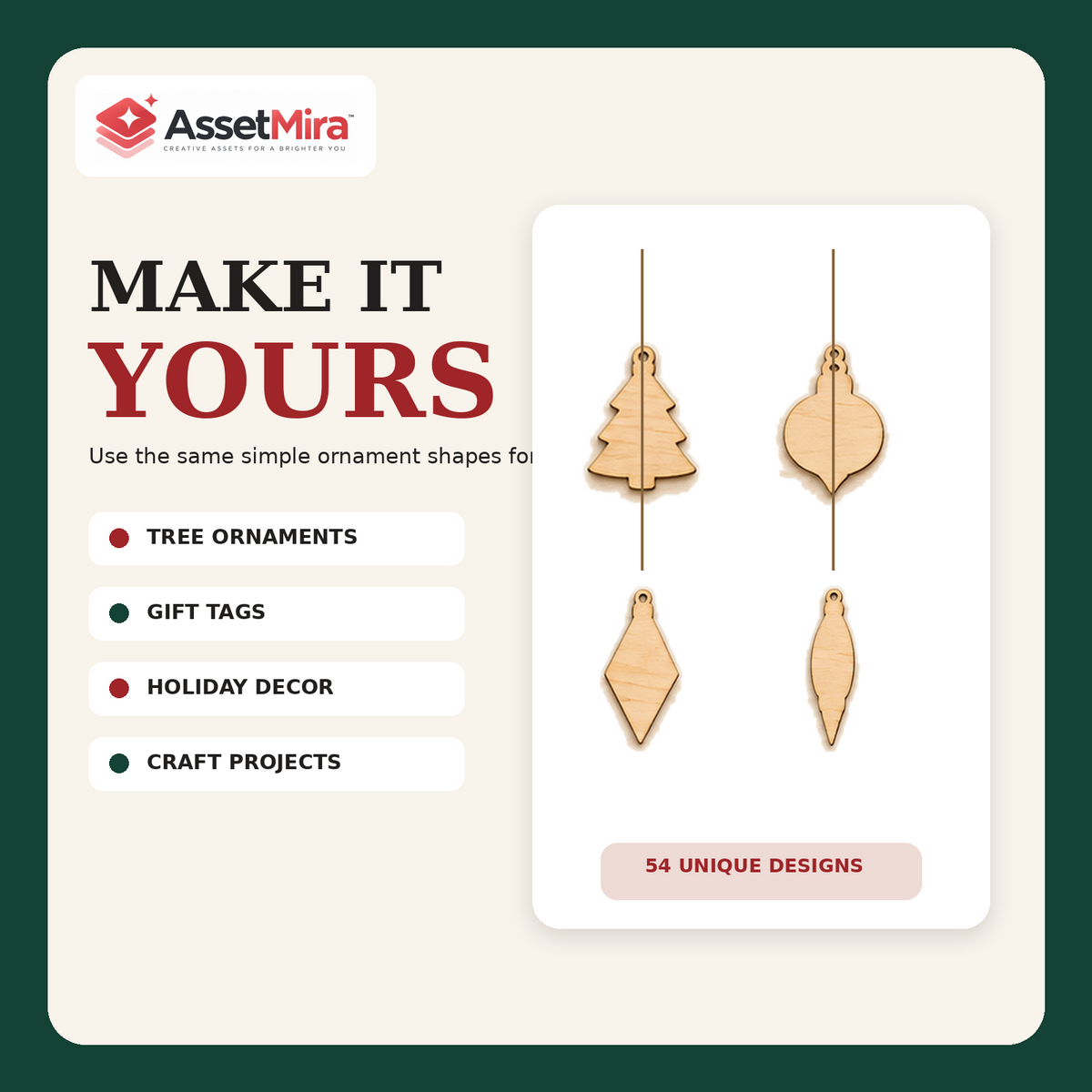 Christmas laser cut ornament designs for tree ornaments gift tags holiday decor and craft projects