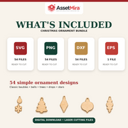 Christmas Ornament Bundle – 54 Laser Cut Designs | SVG, PNG, DXF & EPS