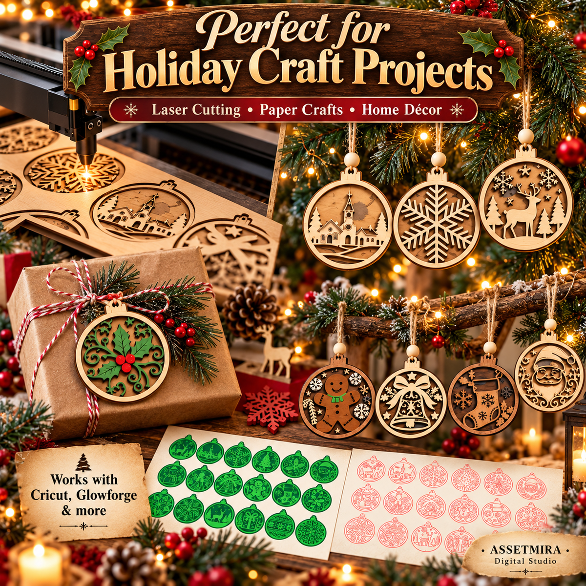 Christmas ornament SVG bundle for laser cutting paper crafts and holiday decor