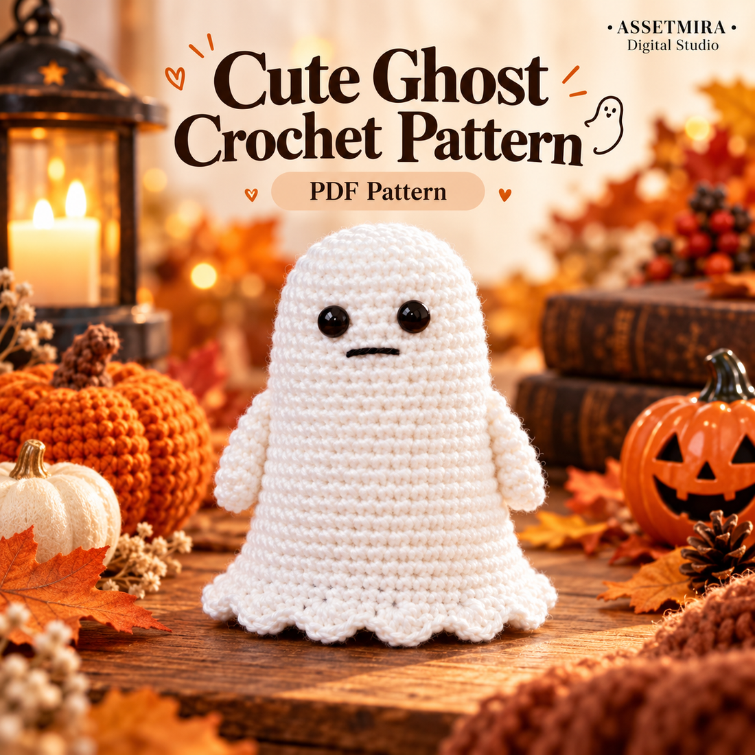 Cute Ghost Crochet Pattern PDF mini Halloween amigurumi ghost hero image