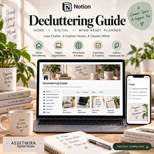 Mind reset and decluttering Notion planner with habits, calendar and reflection prompts
