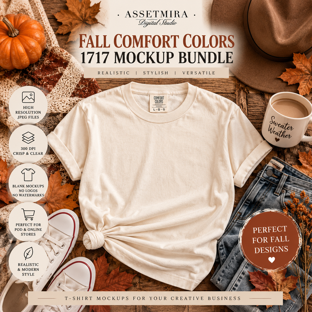 Fall Comfort Colors 1717 cozy autumn mockup by AssetMira Digital Studio