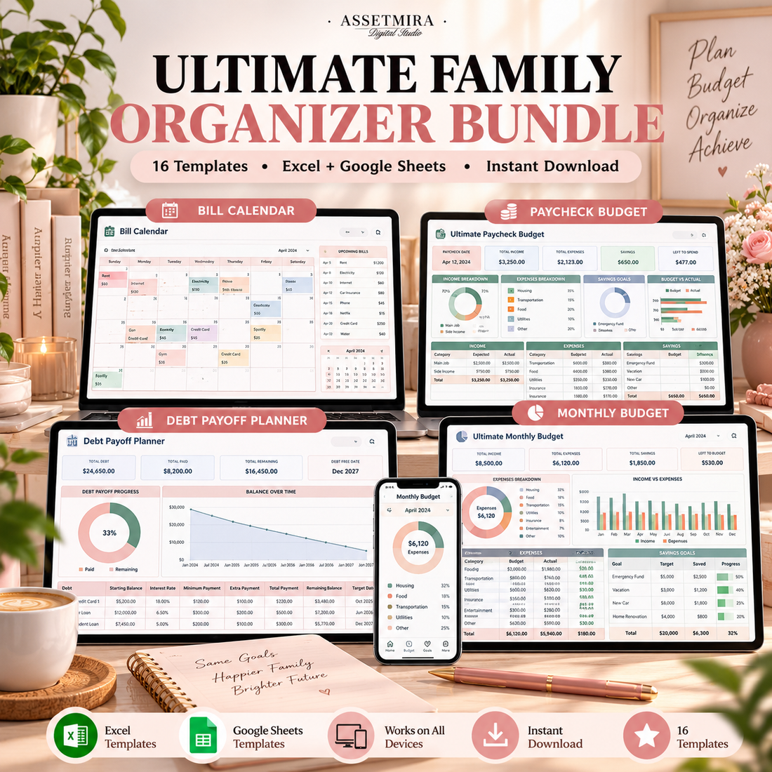Ultimate Family Organizer Bundle with 16 Excel and Google Sheets templates