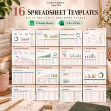 16 spreadsheet templates included in the Ultimate Family Organizer Bundle