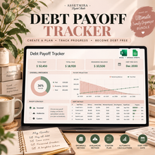 Debt Payoff Tracker spreadsheet with progress charts and payoff strategies
