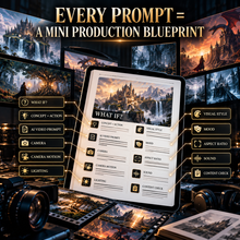 Every fantasy AI video prompt presented as a mini production blueprint with concept action camera motion lighting style mood aspect ratio sound and content check
