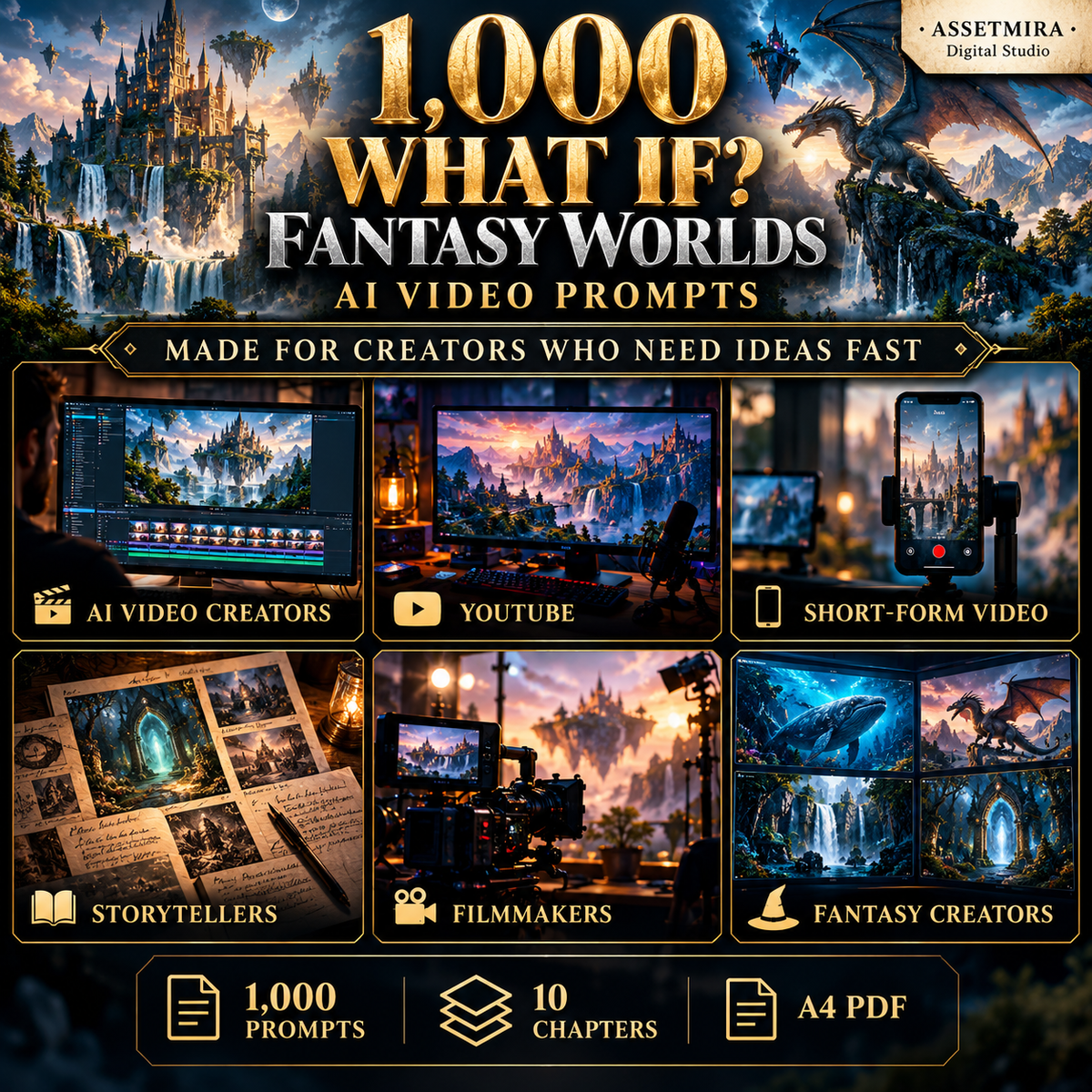 Fantasy AI video prompts made for AI video creators YouTube short form storytellers filmmakers and fantasy creators