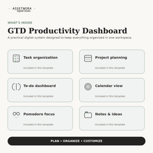 Features inside the GTD Productivity Dashboard for Notion