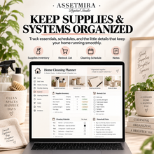 Notion home cleaning planner with supplies inventory restock list cleaning schedule and household notes