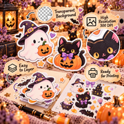 Kawaii Halloween Stickers Clipart Bundle | 26 Cute PNGs for Crafts & POD
