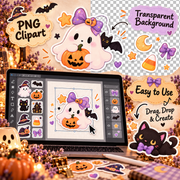 Kawaii Halloween Stickers Clipart Bundle | 26 Cute PNGs for Crafts & POD