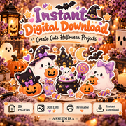 Kawaii Halloween Stickers Clipart Bundle | 26 Cute PNGs for Crafts & POD