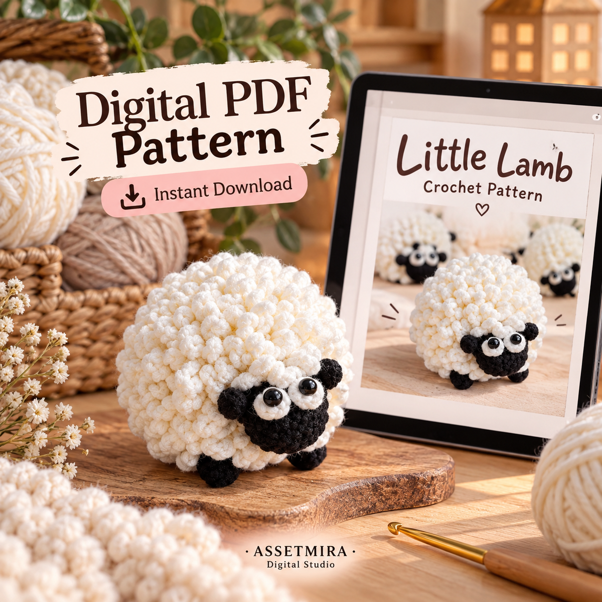 Little Lamb digital PDF crochet pattern instant download preview