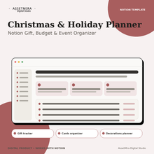 Christmas and Holiday Planner for Notion with gifts, budget, events and menus