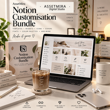 AssetMira Notion Customisation Bundle lifestyle workspace mockup