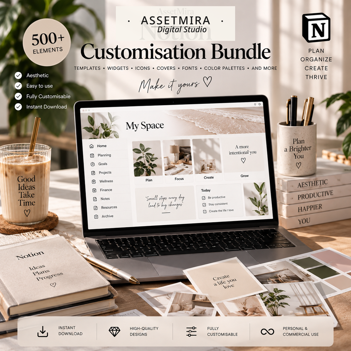 AssetMira Notion Customisation Bundle premium desk mockup