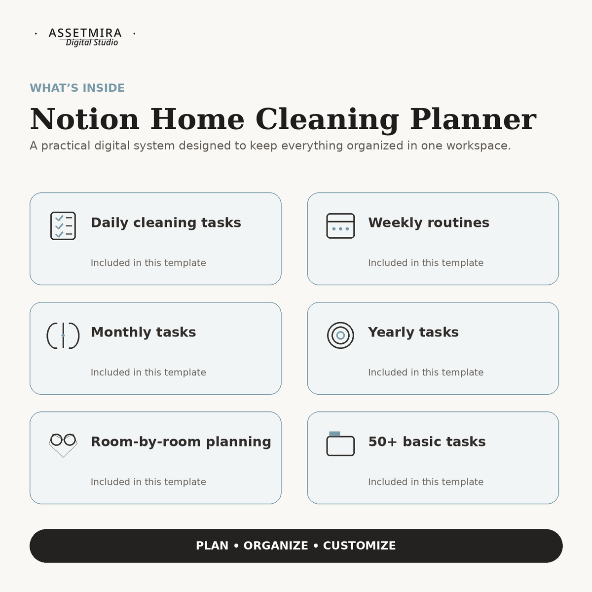 Features included in the Notion Home Cleaning Planner