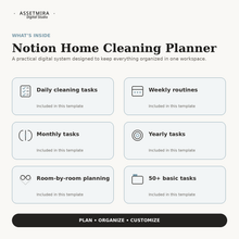 Features included in the Notion Home Cleaning Planner