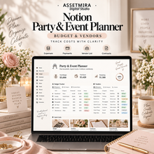 AssetMira Notion Party and Event Planner budget and vendor tracking dashboard