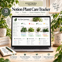 Plant care organizer for Notion with watering calendar, fertilizer schedule and care log