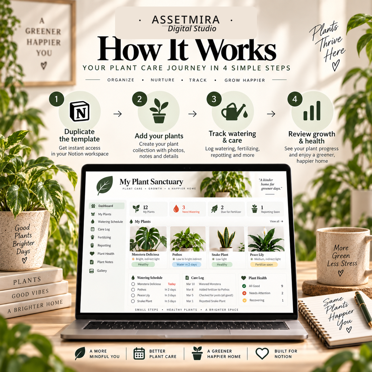 How to use the Notion Plant Care Tracker to organize plants, log care and review growth