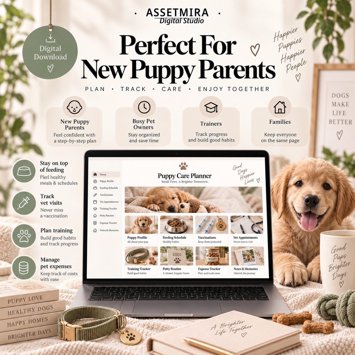 Puppy care planning workspace for new puppy parents with Notion dashboard