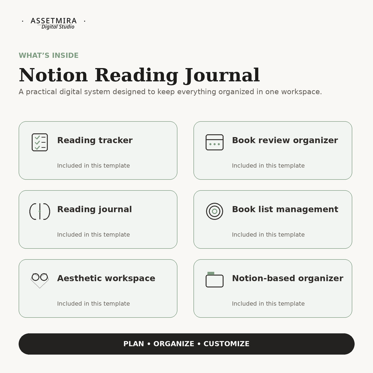 Features included in the Notion Reading Journal template