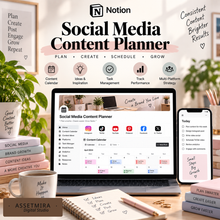 Social media content calendar Notion template with multi-platform scheduling and daily content tasks
