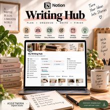 Notion Writing Hub template for novel planning, characters, plot structure, goals and writing progress